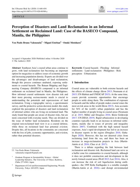 (PDF) Perception of Disasters and Land Reclamation in an Informal.